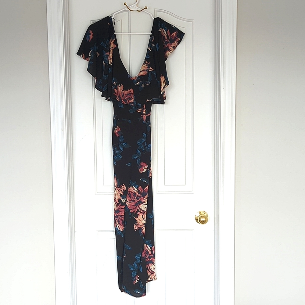 June & Hudson Black Floral Wide Leg Jumpsuit